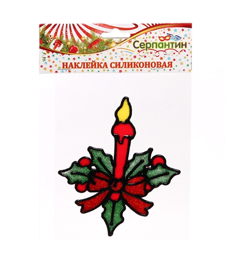 Наклейка на окно Серпантин Свеча 15х18 см (зеленый/красный) 185-0022 Наклейка на окно Серпантин Свеча 15х18 см (зеленый/красный) 185-0022