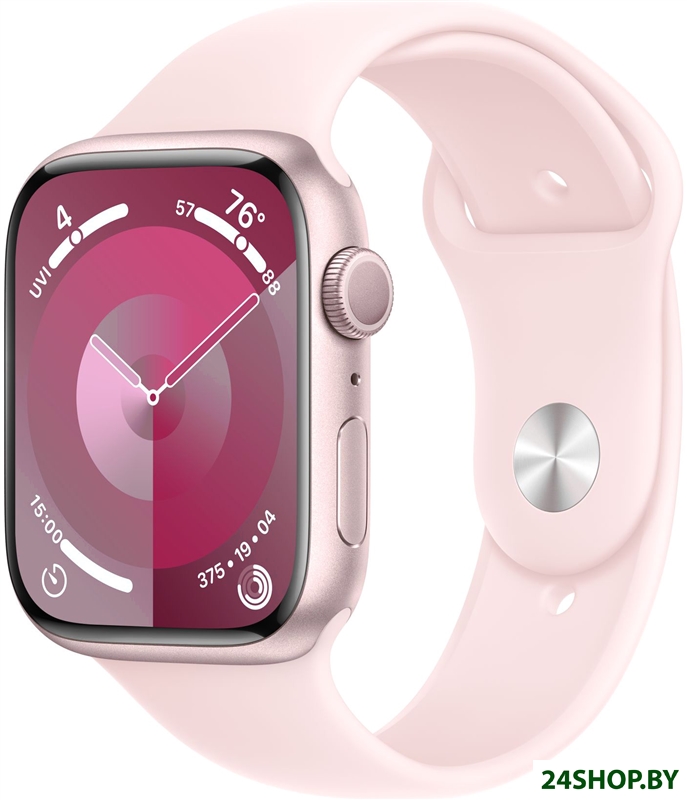 Умные часы Apple Watch Series 9 45 мм (алюминиевый корпус, розовый/розовый, спортивный силиконовый р Умные часы Apple Watch Series 9 45 мм (алюминиевый корпус, розовый/розовый, спортивный силиконовый р