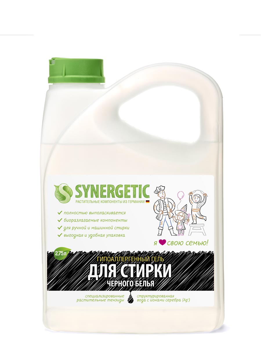 SYNERGETIC Биоразлагаемый концентрированный гель для стирки черного белья, 2,75 л SYNERGETIC Биоразлагаемый концентрированный гель для стирки черного белья, 2,75 л