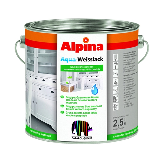 Эмаль Alpina Aqua Weisslack (шелковисто-матовая, 2.5 л) Эмаль Alpina Aqua Weisslack (шелковисто-матовая, 2.5 л)