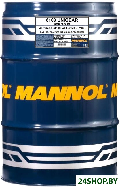 Трансмиссионное масло Mannol Unigear 75W-80 60л Трансмиссионное масло Mannol Unigear 75W-80 60л