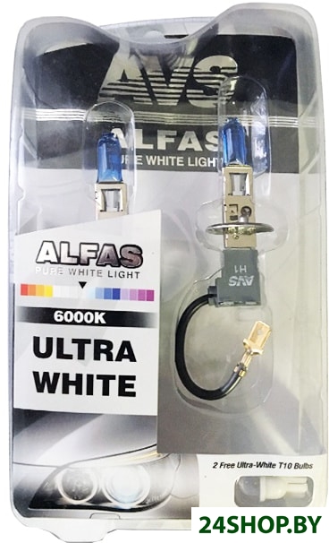 Лампа накаливания AVS Alfas Ультра-белый 6000К H1+T10 2+2шт Лампа накаливания AVS Alfas Ультра-белый 6000К H1+T10 2+2шт