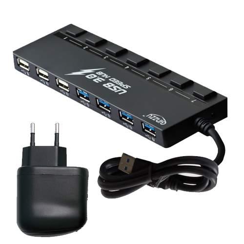 концентратор USB 3.0 Ginzzu GR-388UAB на 7 портов + адаптер концентратор USB 3.0 Ginzzu GR-388UAB на 7 портов + адаптер