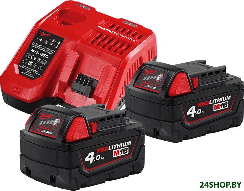 Аккумулятор с зарядным устройством Milwaukee M18 M18NRG-402 4933459215 (2 x 18В/4 Ач + 12-18В) Аккумулятор с зарядным устройством Milwaukee M18 M18NRG-402 4933459215 (2 x 18В/4 Ач + 12-18В)
