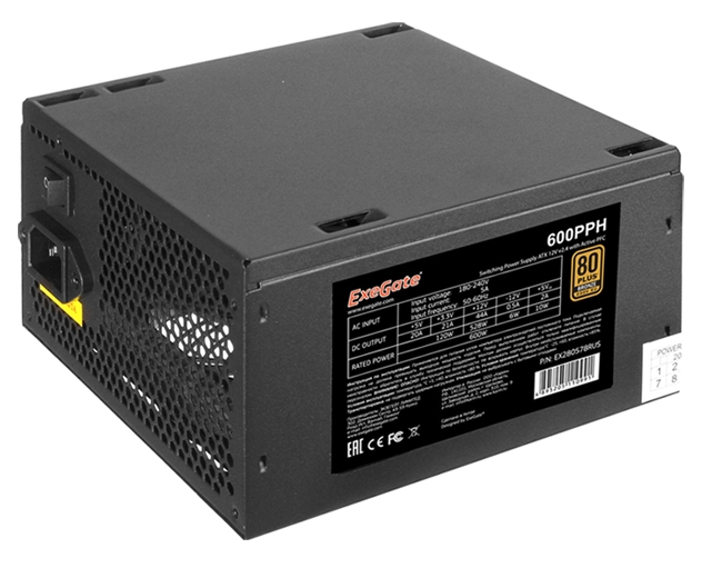 Блок питания ExeGate 600PPH 80 Plus Bronze EX280578RUS-S Блок питания ExeGate 600PPH 80 Plus Bronze EX280578RUS-S