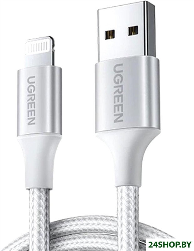 Кабель Ugreen US199 60161 USB Type-A - Lightning (1 м, белый/серебристый) Кабель Ugreen US199 60161 USB Type-A - Lightning (1 м, белый/серебристый)