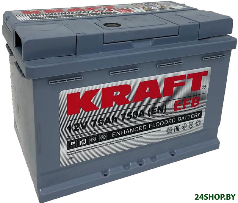 Автомобильный аккумулятор KRAFT EFB 75 R+ (75 А·ч) Автомобильный аккумулятор KRAFT EFB 75 R+ (75 А·ч)