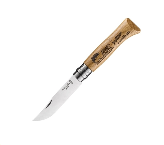 Нож туристический OPINEL №8 / 002334 (нержавеющая сталь, дуб, гравировка рыба) Нож туристический OPINEL №8 / 002334 (нержавеющая сталь, дуб, гравировка рыба)