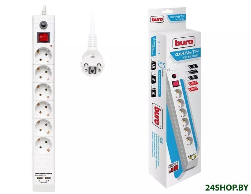 Сетевой фильтр Buro BU-SP5_USB_2A-W Сетевой фильтр Buro BU-SP5_USB_2A-W