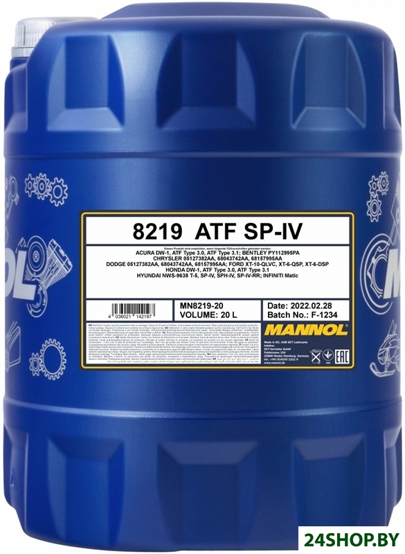 Трансмиссионное масло Mannol ATF SP-IV 8219 20л Трансмиссионное масло Mannol ATF SP-IV 8219 20л