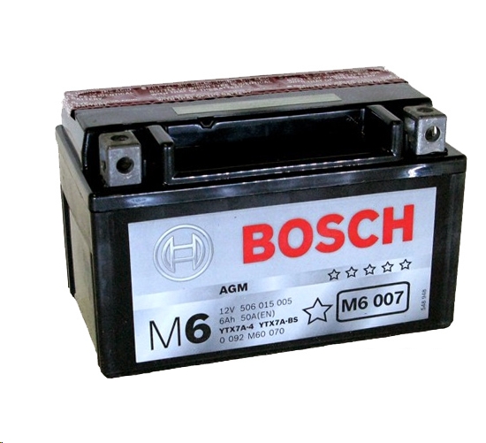 Мотоциклетный аккумулятор Bosch M6 YTX7A-4/YTX7A-BS 506 015 005 (6 А·ч) Мотоциклетный аккумулятор Bosch M6 YTX7A-4/YTX7A-BS 506 015 005 (6 А·ч)