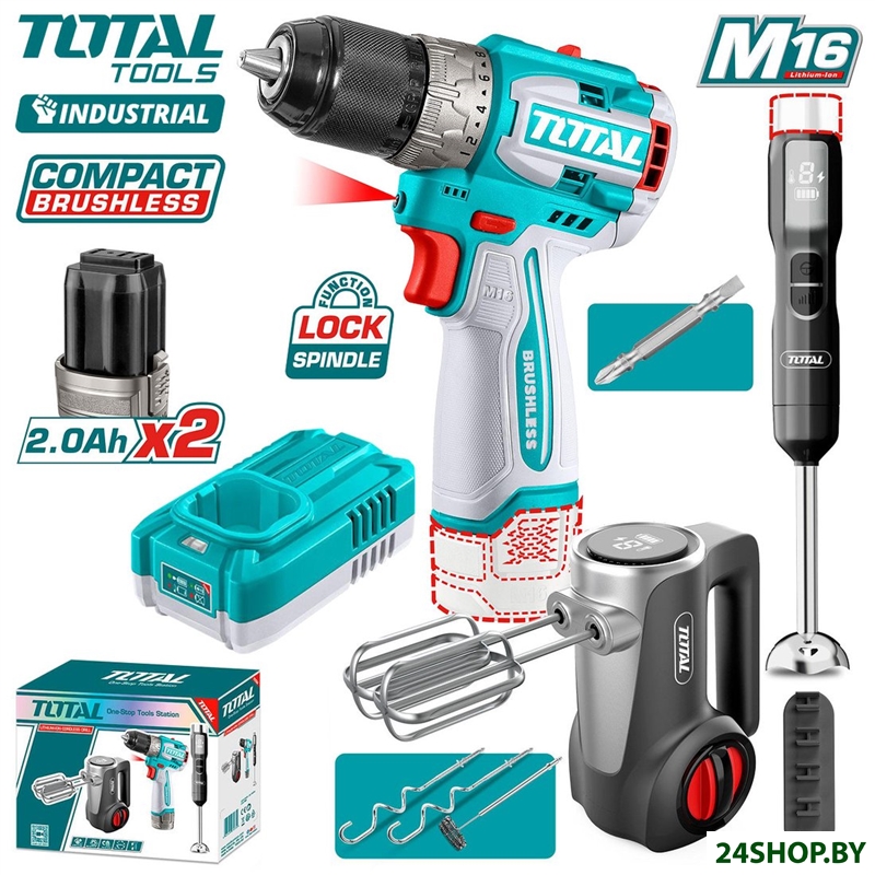 Total TCKLI1638 (шуруповерт, блендер, миксер, 2 АКБ) Total TCKLI1638 (шуруповерт, блендер, миксер, 2 АКБ)