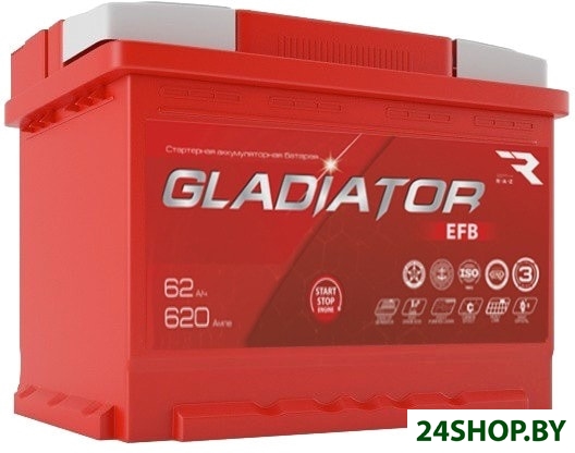 Автомобильный аккумулятор Gladiator EFB 6СТ-62R(0) (62 А·ч) Автомобильный аккумулятор Gladiator EFB 6СТ-62R(0) (62 А·ч)