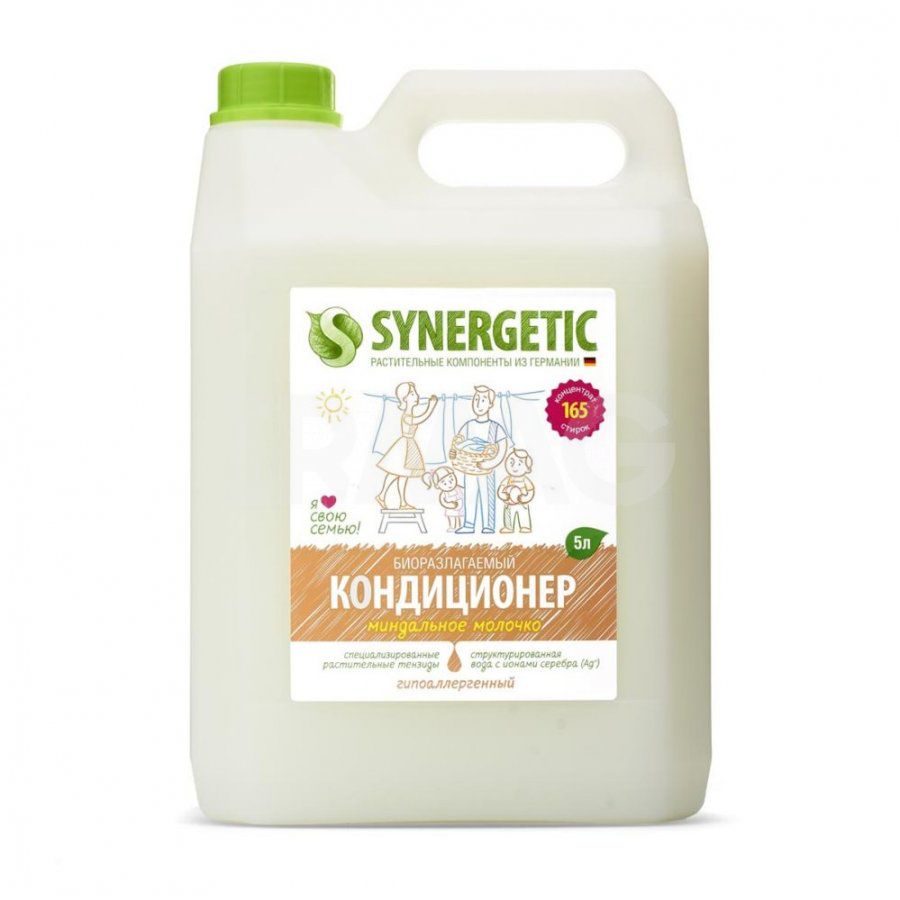 SYNERGETIC Биоразлагаемый кондиционер-ополаскиватель для белья, миндальное молочко, 5 л SYNERGETIC Биоразлагаемый кондиционер-ополаскиватель для белья, миндальное молочко, 5 л