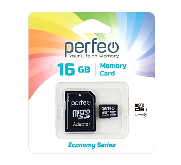 Карта памяти Perfeo microSDHC PF16GMCSH10AES 16GB (с адаптером) Карта памяти Perfeo microSDHC PF16GMCSH10AES 16GB (с адаптером)