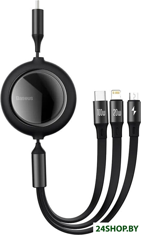 Кабель Baseus Bright Mirror One-For-Three Retractable Data Cable USB-C - M+L+C 100W CAMJ010201 Кабель Baseus Bright Mirror One-For-Three Retractable Data Cable USB-C - M+L+C 100W CAMJ010201