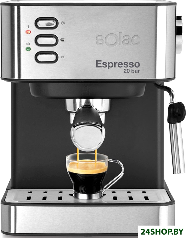 Рожковая помповая кофеварка Solac Espresso 20 Bar (нержавеющая сталь) Рожковая помповая кофеварка Solac Espresso 20 Bar (нержавеющая сталь)