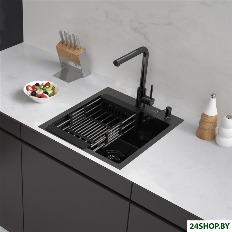 Кухонная мойка ARFEKA Eco AR мойка 450*500, коландер, дозатор BLACK DECOR MILLET GRAINS Кухонная мойка ARFEKA Eco AR мойка 450*500, коландер, дозатор BLACK DECOR MILLET GRAINS