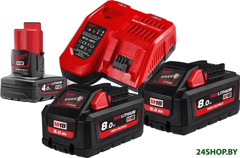 Аккумулятор с зарядным устройством Milwaukee M18 M18HNRG-802 4933471073 (2 x 18В/8 Ач + 12В/4 Ач + 1 Аккумулятор с зарядным устройством Milwaukee M18 M18HNRG-802 4933471073 (2 x 18В/8 Ач + 12В/4 Ач + 1