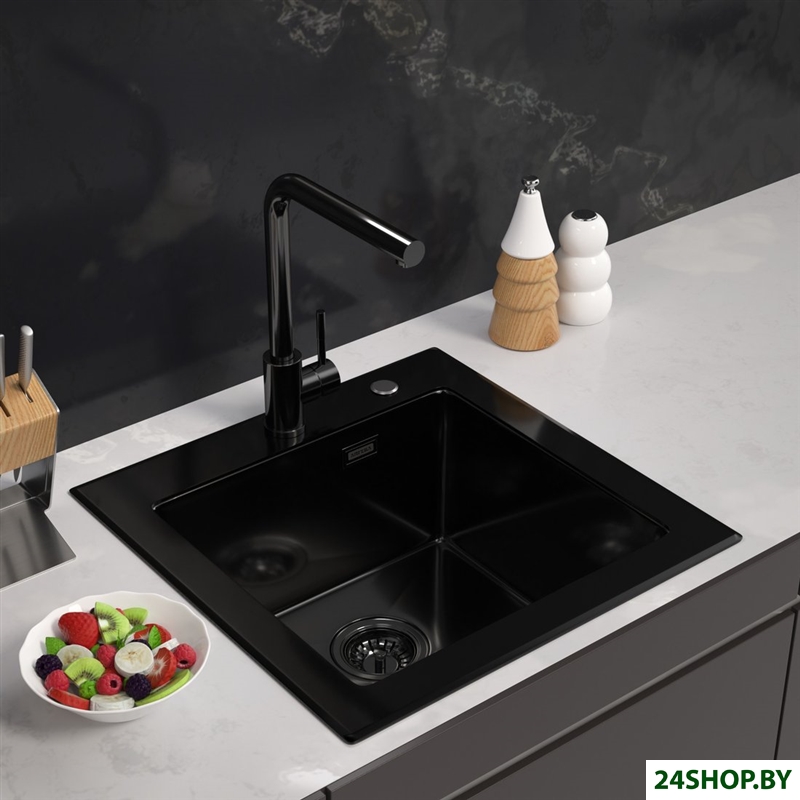 Кухонная мойка ARFEKA ECO AR 500*500 GS BLACK GLASS + BLACK PVD NANO Кухонная мойка ARFEKA ECO AR 500*500 GS BLACK GLASS + BLACK PVD NANO