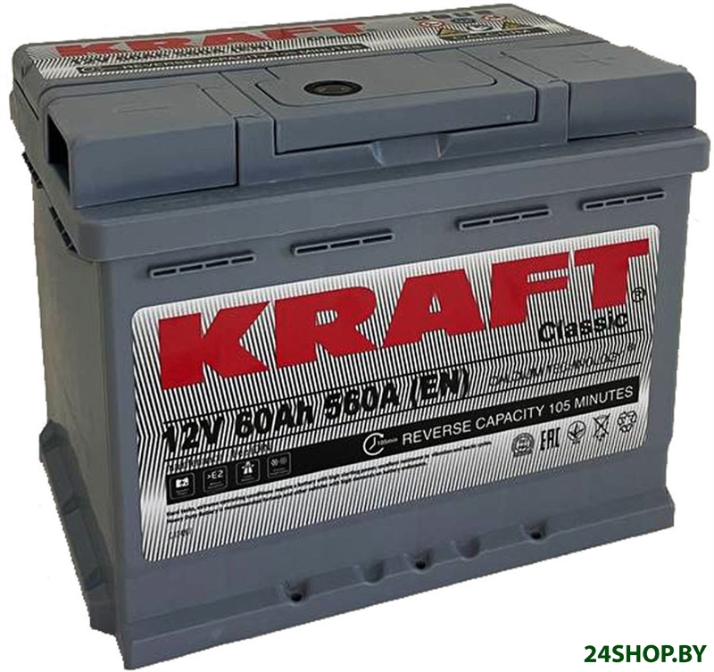 Автомобильный аккумулятор KRAFT Classic 60 R+ (60 А·ч) Автомобильный аккумулятор KRAFT Classic 60 R+ (60 А·ч)