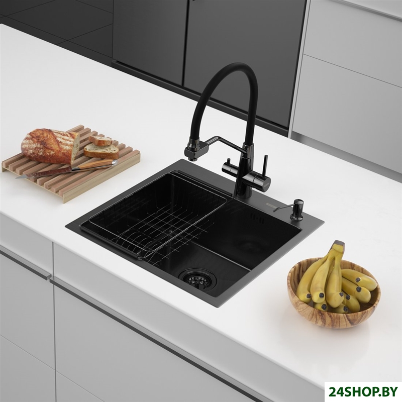 Кухонная мойка ARFEKA ECO AR мойка 500*500, коландер F, дозатор BLACK DECOR MILLET Кухонная мойка ARFEKA ECO AR мойка 500*500, коландер F, дозатор BLACK DECOR MILLET