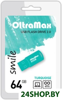 Флеш-память OLTRAMAX 64GB Smile USB2.0 (бирюза) Флеш-память OLTRAMAX 64GB Smile USB2.0 (бирюза)