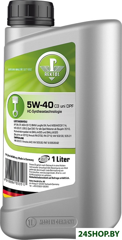 Моторное масло Rektol 5W-40 C3 uni DPF 1л Моторное масло Rektol 5W-40 C3 uni DPF 1л