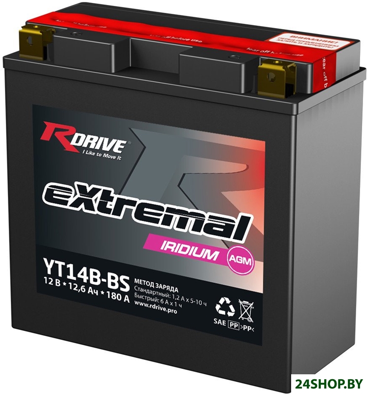 Мотоциклетный аккумулятор RDrive eXtremal Iridium YT14B-BS (12 А·ч) Мотоциклетный аккумулятор RDrive eXtremal Iridium YT14B-BS (12 А·ч)