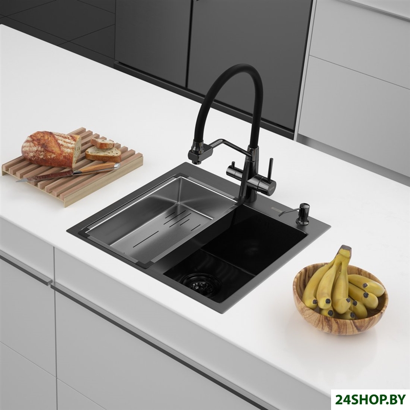 Кухонная мойка ARFEKA Eco AR мойка 500*500, коландер G, дозатор Black Decor Millet Кухонная мойка ARFEKA Eco AR мойка 500*500, коландер G, дозатор Black Decor Millet