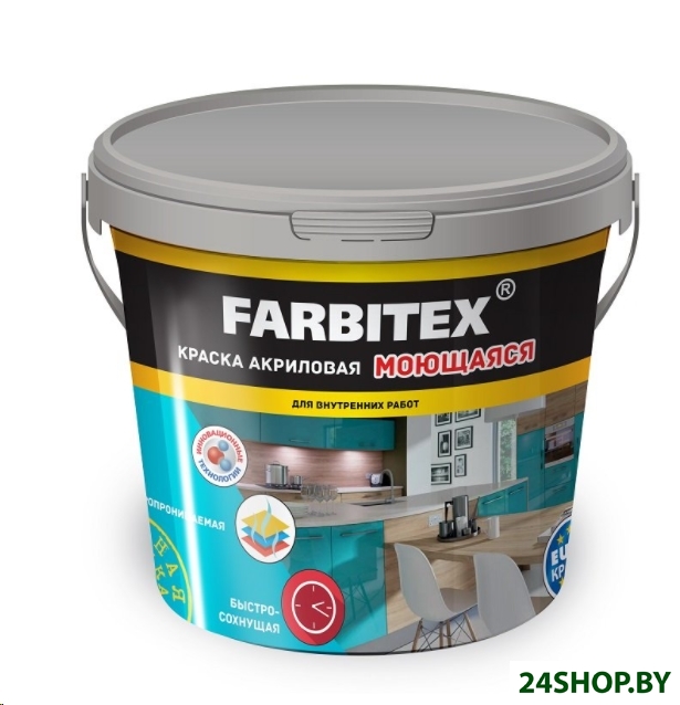 Краска Farbitex Акриловая моющаяся 6 кг (белый) Краска Farbitex Акриловая моющаяся 6 кг (белый)