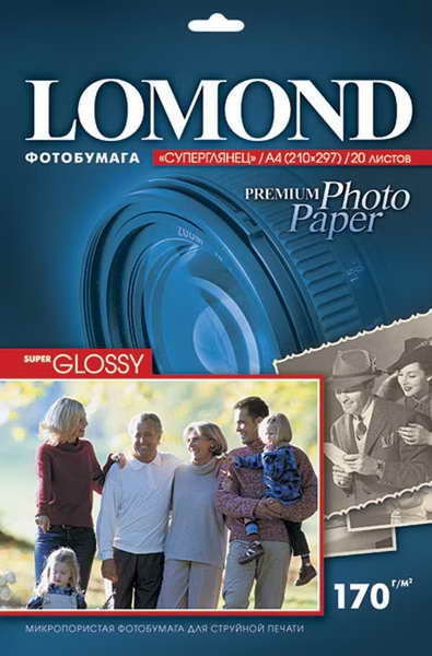 Фотобумага Lomond суперглянцевая односторонняя A4 170 г/кв.м. 20 листов (1101101) Фотобумага Lomond суперглянцевая односторонняя A4 170 г/кв.м. 20 листов (1101101)