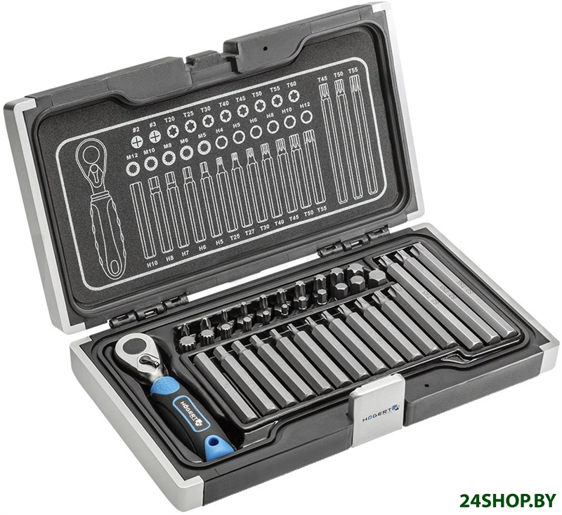 Набор бит Hogert Technik HT1R466 (37 предметов) Набор бит Hogert Technik HT1R466 (37 предметов)