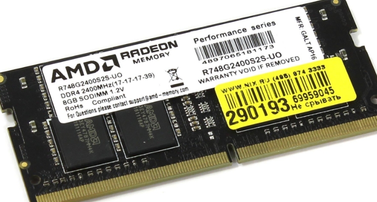 Оперативная память AMD DDR4 SODIMM 8Gb (R748G2400S2S-UO) Оперативная память AMD DDR4 SODIMM 8Gb (R748G2400S2S-UO)