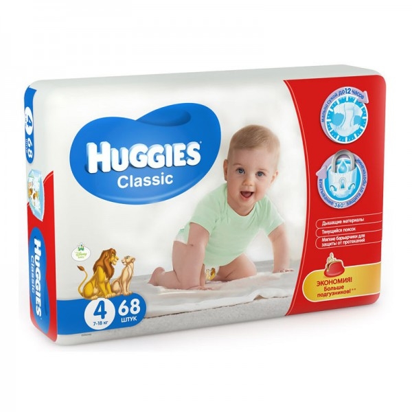 Подгузники HUGGIES Classic 4 (7-18 кг) 68 шт Подгузники HUGGIES Classic 4 (7-18 кг) 68 шт