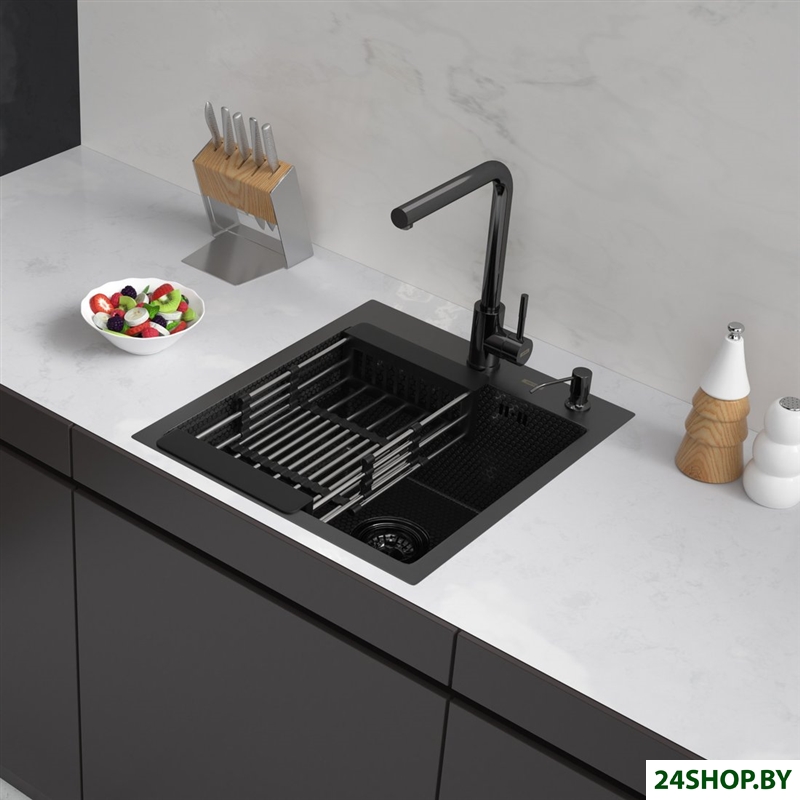 Кухонная мойка ARFEKA Eco AR мойка 450*500, коландер, дозатор Black Decor Кухонная мойка ARFEKA Eco AR мойка 450*500, коландер, дозатор Black Decor