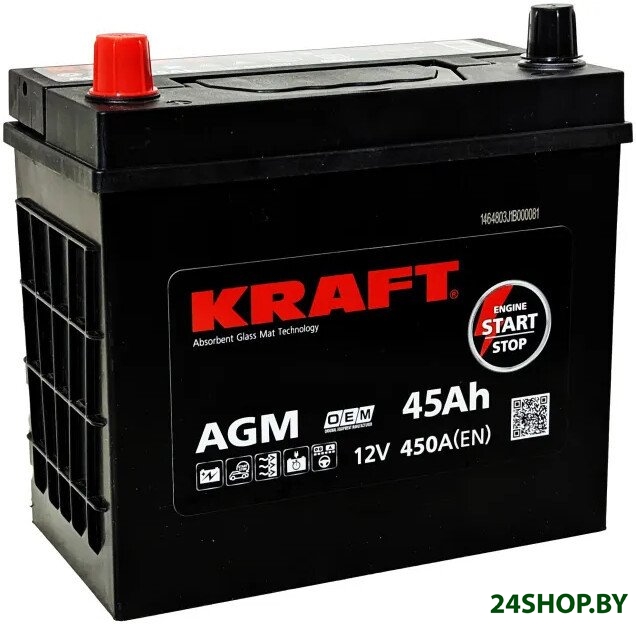 Автомобильный аккумулятор KRAFT AGM Asia JL (45 А·ч) Автомобильный аккумулятор KRAFT AGM Asia JL (45 А·ч)