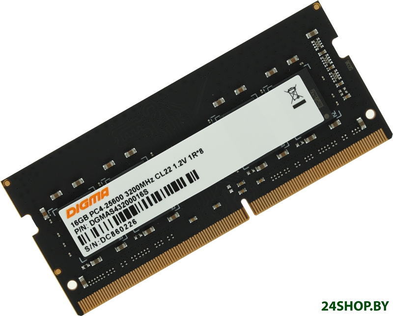 Оперативная память Digma 16ГБ DDR4 SODIMM 3200 МГц DGMAS43200016S Оперативная память Digma 16ГБ DDR4 SODIMM 3200 МГц DGMAS43200016S