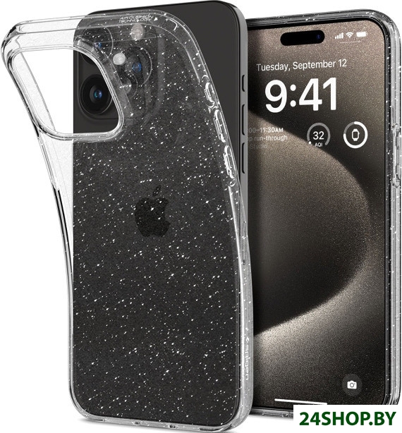 Чехол для телефона Spigen Liquid Crystal Glitter для iPhone 15 Pro Max ACS06559 (затемненный/прозрач Чехол для телефона Spigen Liquid Crystal Glitter для iPhone 15 Pro Max ACS06559 (затемненный/прозрач