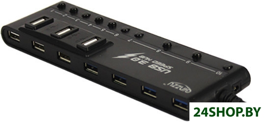 USB-концентратор 3.0 Ginzzu GR-380UAB на 10 портов + адаптер USB-концентратор 3.0 Ginzzu GR-380UAB на 10 портов + адаптер