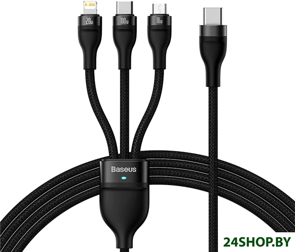 Кабель Baseus Flash Series Ⅱ USB Type-C - Lightning/USB Type-C/microUSB (1.5 м, черный) Кабель Baseus Flash Series Ⅱ USB Type-C - Lightning/USB Type-C/microUSB (1.5 м, черный)