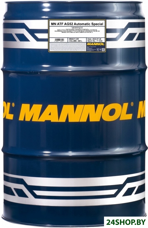 Трансмиссионное масло Mannol ATF AG52 Automatic Special 208л Трансмиссионное масло Mannol ATF AG52 Automatic Special 208л