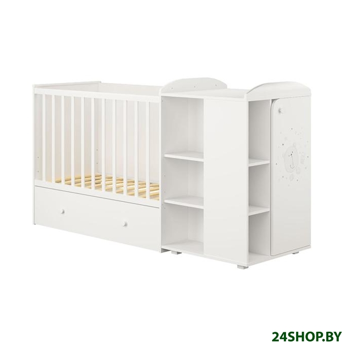 Кроватка-трансформер Polini Kids French 800, Teddy, с комодом (белый) Кроватка-трансформер Polini Kids French 800, Teddy, с комодом (белый)