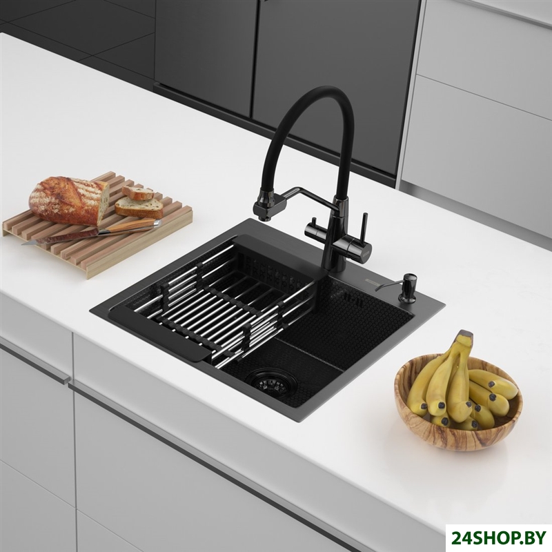 Кухонная мойка ARFEKA ECO AR мойка 500*500, коландер, дозатор BLACK DECOR MILLET GRAINS Кухонная мойка ARFEKA ECO AR мойка 500*500, коландер, дозатор BLACK DECOR MILLET GRAINS