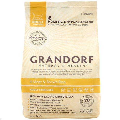 Сухой корм для кошек Grandorf Living Probiotics Adult Sterilized 4 Meat and Brown Rice (0,4 кг) Сухой корм для кошек Grandorf Living Probiotics Adult Sterilized 4 Meat and Brown Rice (0,4 кг)