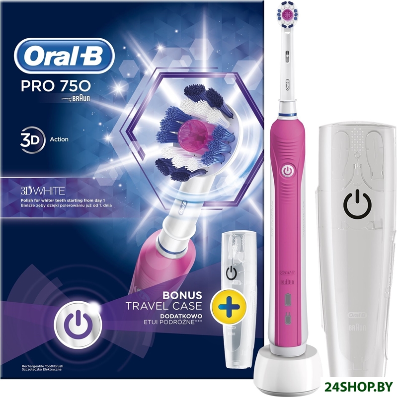 Электрическая зубная щетка Oral-B Pro 750 3DWhite D16.513.UX (розовый) Электрическая зубная щетка Oral-B Pro 750 3DWhite D16.513.UX (розовый)