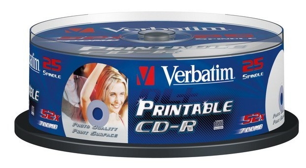 Диск CD-R Verbatim 700Mb 52x Cake Box (25 шт) Printable (43439) Диск CD-R Verbatim 700Mb 52x Cake Box (25 шт) Printable (43439)