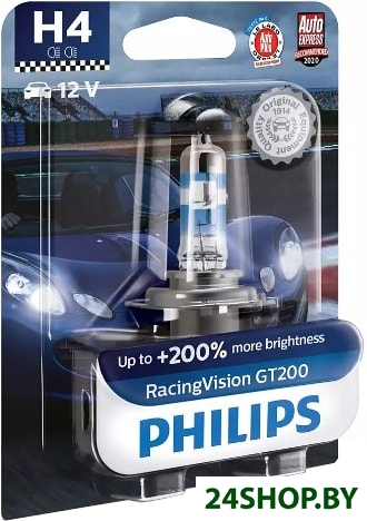 Галогенная лампа Philips H4 RacingVision GT200 1шт Галогенная лампа Philips H4 RacingVision GT200 1шт