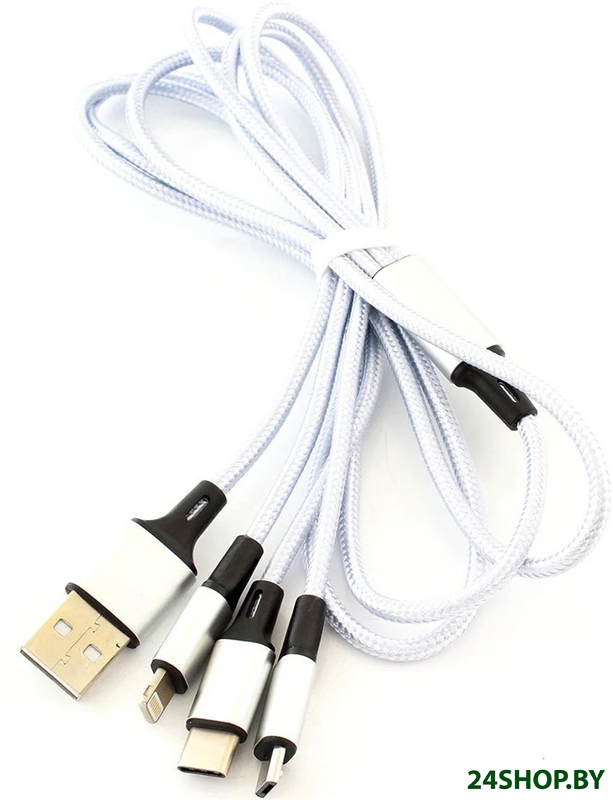 Кабель Sipl KK21J 3 в 1 Apple/Micro USB/ USB-C Silver Кабель Sipl KK21J 3 в 1 Apple/Micro USB/ USB-C Silver