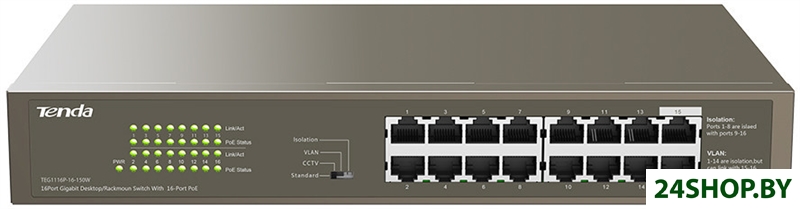 Неуправляемый коммутатор Tenda TEG1116P-16-150W Неуправляемый коммутатор Tenda TEG1116P-16-150W